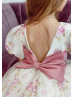 Puff Sleeve Printed Organza Tea Length Flower Girl Dress